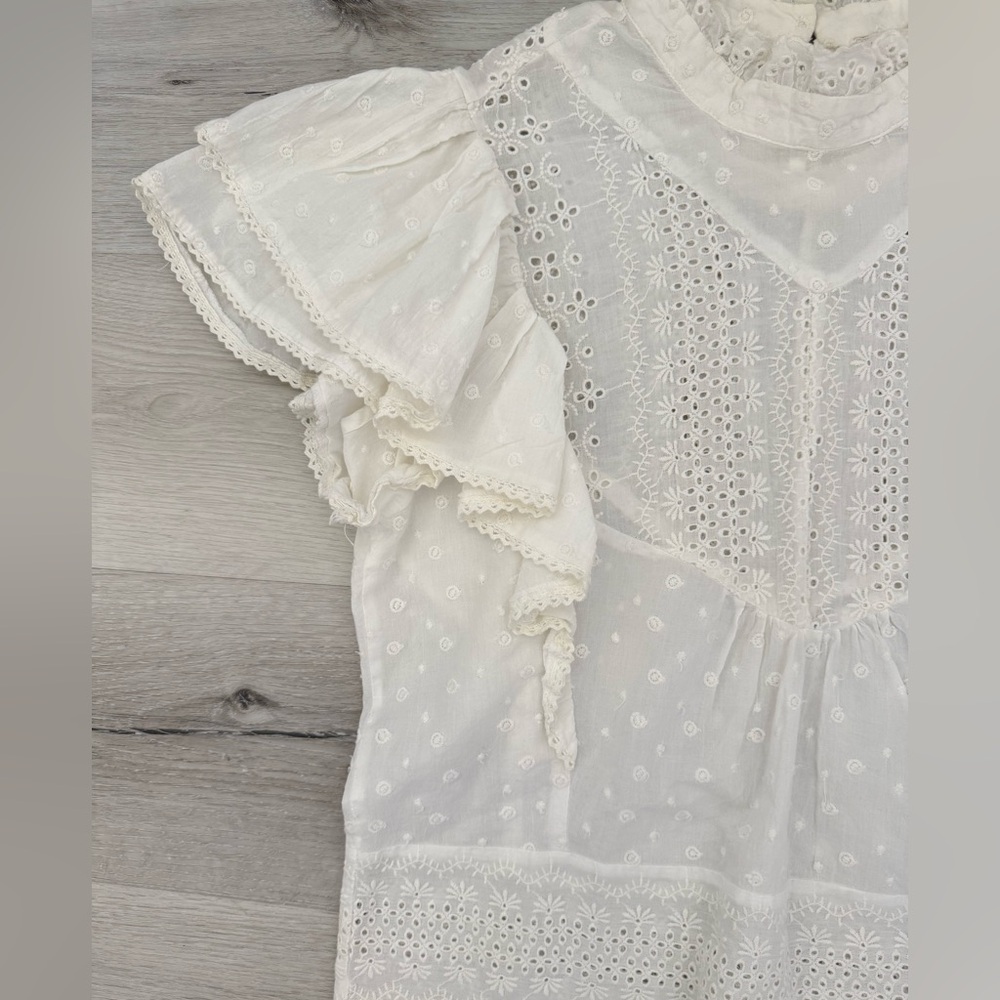 Anthropologie Ruffled Eyelet Blouse White Cottagecore Boho Prairie Top Medium - Picture 5 of 13